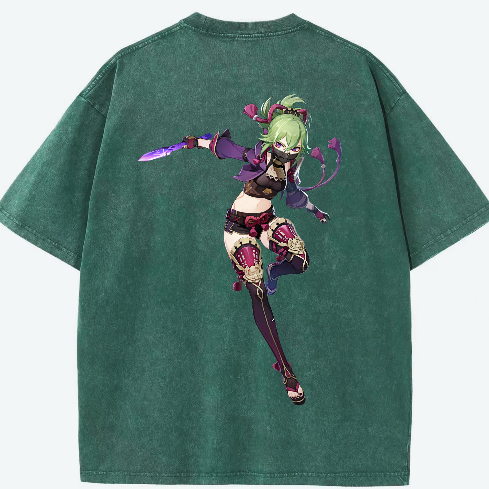 げんし神  久岐忍 くき しのぶ genshin Kuki Shinobu 綿100% ヴィンテージ風 半袖Tシャツ（背面プリント）